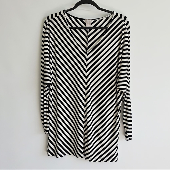 Chico's Tops - Chico's Travelers Black and White Striped Dolman Long Sleeve Top Women's Size 2